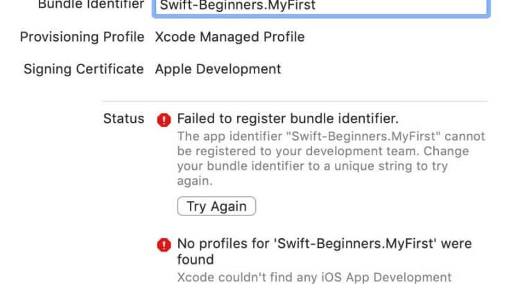 Xcodeで「Failed to register bundle identifier」「No profiles for ‘XXXXX’ were found」エラーへの対応